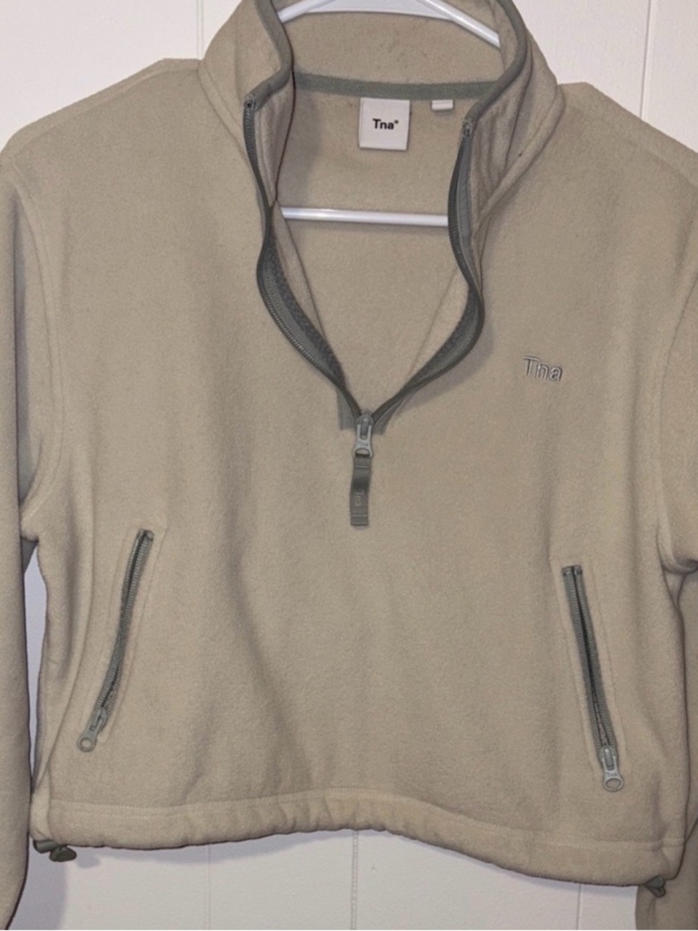 TNA Women's Quarter-Zip Fleece Pullover in Light Beige